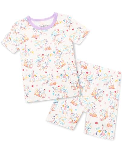 babee Reshinee Bamboo Viscose Toddler Unicorn Girls Kids Pajamas Short Sleeve Summer Cool Snug fit Pjs 18M-24M 2pcs - Image 1