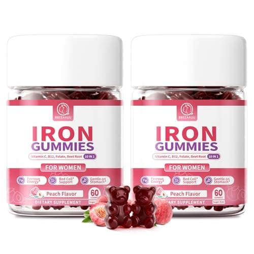 Iron Gummies for Women - Heme Iron for Max Absorption & Gentle on Stomach, 10-in-1 with Vitamin C, B12, Folate, Supports Energy, Focus & Red Blood* Cell* Wellness, Peach Flavor, 60 Counts (2 Pack) - Image 1