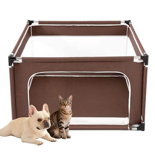 EHEYCIGA 42x42x26 Inches Puppy Playpen Without Top Cover for Dogs & Cats Indoor or Outdoor - Dog Playpen with Door, Dog Fence for Small Animal with Heavy-Duty Oxford & Steel Frame, Brown - Image 1