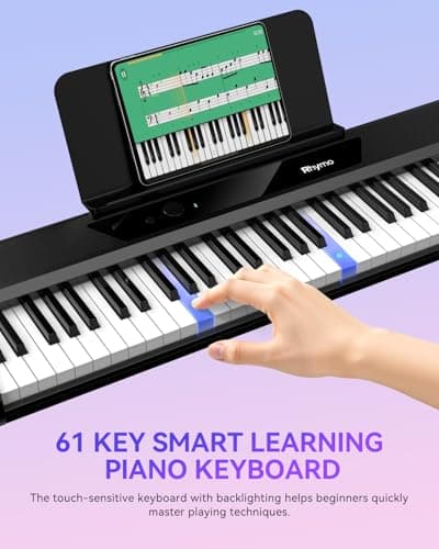Rhymo 61 Keys Smart Keyboard, Lighted Up Keys Electric Piano Keyboard, Learning Keyboards Piano for Beginners with 29 Demo Songs, 128 Tones, 128 Rhythms, Built-in LED Lights & Apps, Speakers - Thumbnail 3