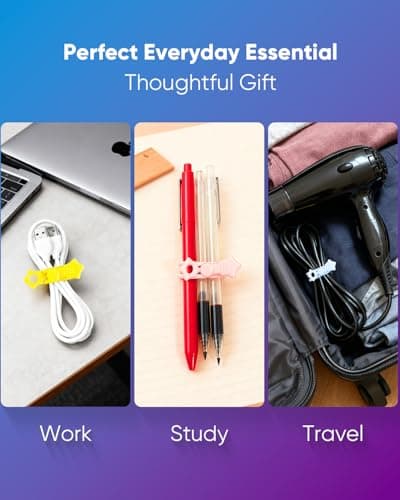 KLKE 52-Pack Silicone Cable Ties, Reusable Cord Organizer Straps With 2 Binding Methos, Durable & Stretchable Wire Management for Home, Office, Travel (Multicolor) - Thumbnail 5