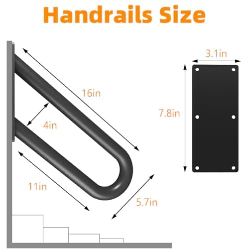 Hand Rails for Outdoor Steps Stair Railing Indoor Rail Metal Heavy Duty Non-Slip 1-3 Step Wall Mount Grab Bars U-Shape Safety Handle Garage Porch Courtyard Doorways 16 INCH Garden - Thumbnail 2