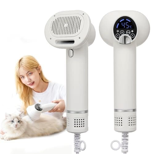 3-in-1 Dog Hair Dryer Brush - Adjustable Temp (35°C-60°C) & 4 Speeds, One-Touch Hair Collection for Safe Grooming of Small & Medium Dogs Cats - Image 1