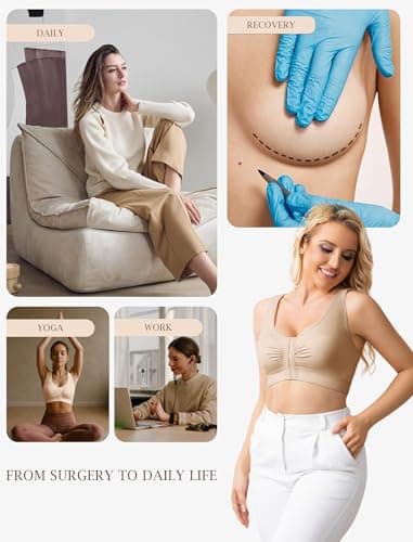 Easybunny Compression Bras for Women Post Surgery Front Closure Mastectomy Bra Surgical Adjustable Straps Wirefree Skin - Thumbnail 6