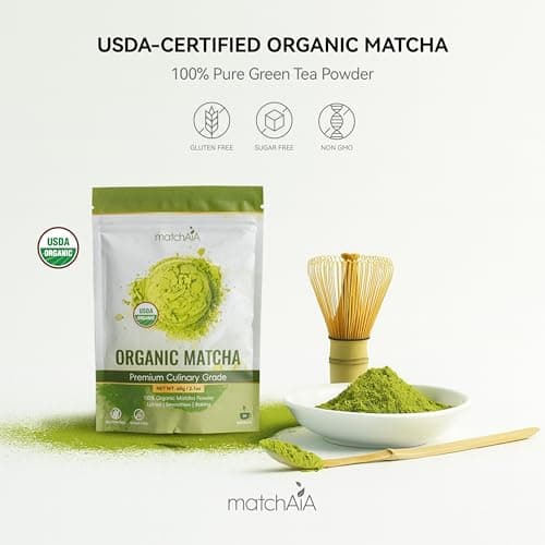 MatchAiA Organic Matcha Green Tea Powder - Premium Culinary Grade, USDA Certified, 100% Pure - Perfect for Lattes, Smoothies, Desserts and Baking - Sugar Free, Gluten Free (60g / 2.1oz Pouch) - Thumbnail 2