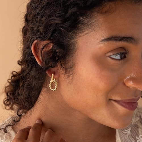 MUMREUES Gold Earrings for Women 14K Gold Plated Paperclip Hoop Dangle Earring Dainty Minimalist Simple Drop Earrings Jewelry Gift for Her - Thumbnail 3