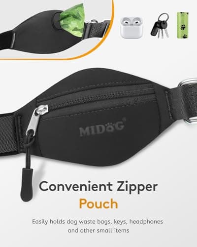 MIDOG Multifunctional Dog Leash Hands Free for Large Dogs - Adjustable Waist Leash with Zipper Pounch& Bungee Cord for Jogging/Running/Walking(4-7FT,Black) - Thumbnail 5