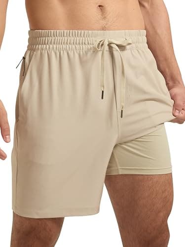 Arcweg Mens Swim Trunks 7 inch Quick Dry Athletic Shorts Casual Swimwear for Men with Mesh Liner & Zipper Pocket Light Khaki