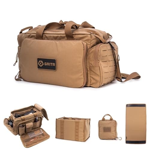 GRITR Tactical Range Bag for Handguns and Ammo - Military Style Duffle Bag for Shooting, Hunting, Travel, Everyday Carry - Tactical Gun Case for Pistol and Gear Storage, Flat Dark Earth - Image 1