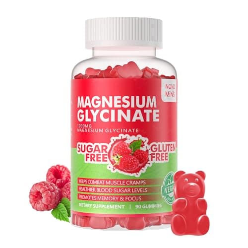 90 CT Magnesium Glycinate Gummies 1000mg - Sugar Free Magnesium Potassium Supplement with Vitamin D, B6, CoQ10 for Calm Mood & Sleep Support - 90 Raspberry Gummies