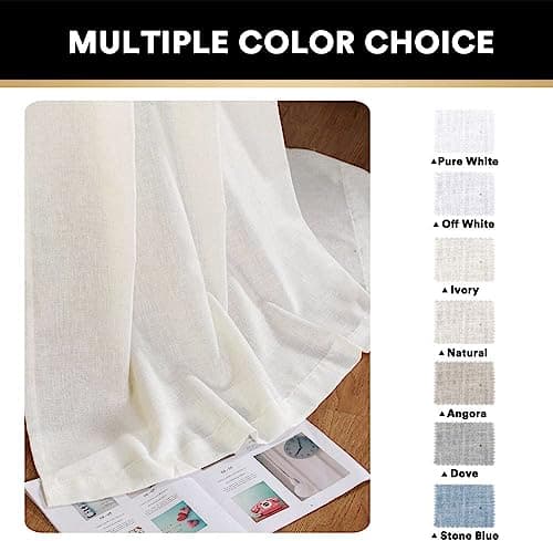 PrinceDeco Natural Linen Blended Curtains Semi Sheer Window Treatments Panels for Living Room Grommet Light Filtering Drapes Privacy Added Linen Textured Curtains, 2 Panels (Natural, 52" W x 63" L) - Thumbnail 5