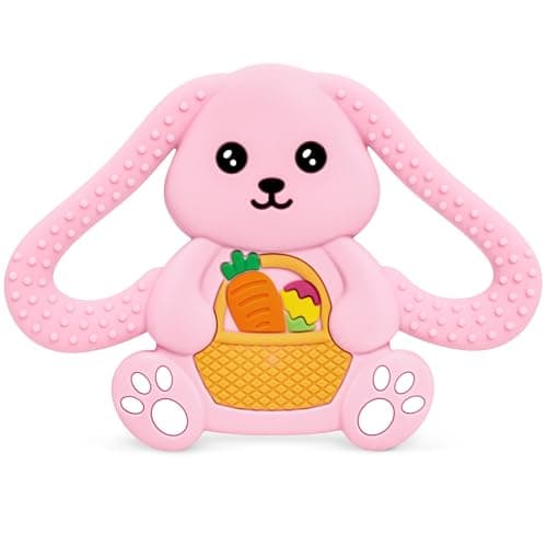 Easter Basket Stuffers Baby Teething Toys, Bunny Silicone Teething Toy for Babies 0 3 6 9 12 18 Months, Easter Basket Stuffer Essential, Baby Rabbit Carrots Teether for Baby & Toddler First Gifts - Image 1