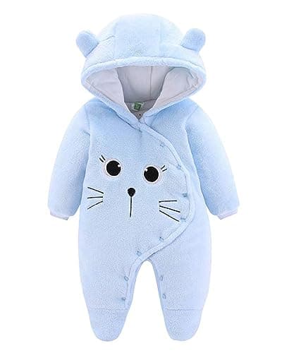 JiAmy Baby Winter Hooded Romper Fleece Snowsuit Warm Outfits Blue 3-6 Months - Image 1