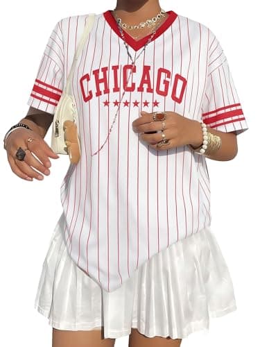 Oversized Jersey Shirts Women V Neck Baseball Striped Number Graphic Tshirt Y2k Casual Streetwear Tee Tops - Image 1