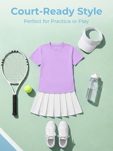 Humordream Girls Athletic Shirts Kids Short Sleeve Crewneck Quick Dry Workout Yoga Tops Basic Tees Activewear Purple - Thumbnail 6