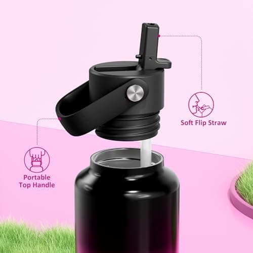 POWCAN 18 oz Insulated Water Bottle with Straw: Cold for 24H, Lightweight, Flex Cap, Stainless Steel Kids Water Bottle for Sport, Outdoors, Adventure, Biking, Hiking, Trekking, Travel (Neon Night) - Thumbnail 4