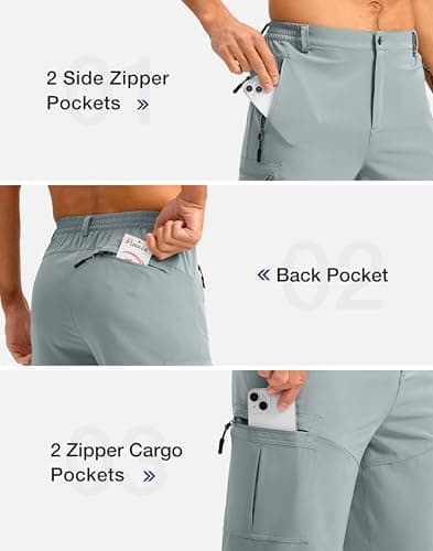 Pudolla Men's Hiking Shorts 11" Lightweight Cargo Work Shorts for Men Summer Travel Golf Casual Outdoor with 5 Pockets(Light Grey Small) - Thumbnail 5