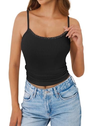 GKBK Lace Camisole Top for Women Sexy Tank Top Adjustable Spaghetti Strap Club Party Shirt Sleeveless Tank Cami Black M - Thumbnail 3