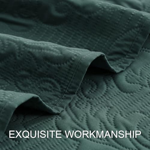 Hansleep Green Quilt Twin Size - Damask Ultrasonic All Season Bedspread Twin, Soft Lightweight Coverlet Bedding Set, 2 Pieces (1 Quilt, 1 Pillow Sham) - Thumbnail 6