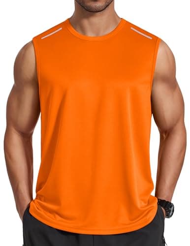 COOFANDY Summer Tank Tops Sleeveless Muscle Tee Shirts for Men Moisture Wicking Workout Tanks Orange Gym Cut Off Shirt M - Image 1