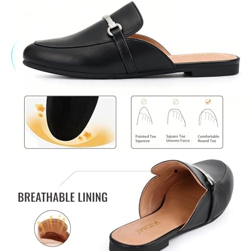 KIDMI Mules for Women Comfortable Dressy Flats Slip On Business Casual Buckle Loafers Slides, Black 39 - Thumbnail 6