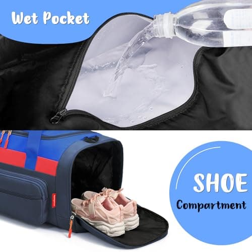 WOOMADA Kids Travel Bag with Shoe & Wet Pockets, Carry On Duffle Bag for Overnight Trips, Sports, School(navy blue) - Thumbnail 3