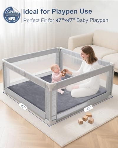 Thick Baby Play Mat for Floor,Padded Foam 47x47 Playpen Mat,Ultra Soft Support & Plush Feel Nursery Rug,Non Slip for Toddler,Infants,Kids Play,Yoga,Baby Crawling,Tummy Time (Dark Grey) - Thumbnail 4