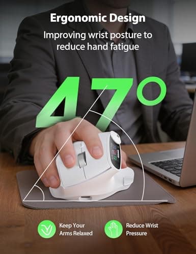 Transformers Vertical Ergonomic Mouse with LED Screen & Knob Control, 3-Device Connectivity (2.4G + Dual Bluetooth), Medium to Large Hands, Rechargeable Wireless Mouse for PC/Mac/Laptop, White - Thumbnail 2