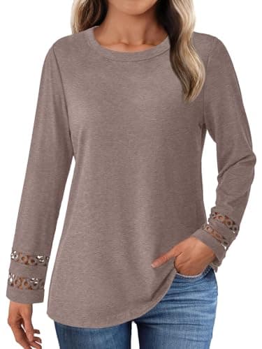 GKBK Womens Long Sleeve Tops Business Dressy Casual Blouses Crewneck Loose Fit Lightweight T Shirts Cute Work Tee Ladies Tunic 2025 Fall Winter Fashion Clothes Trendy Outfits Coffee L - Image 1