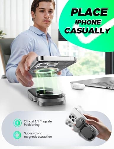 Qi2 3 in 1 Wireless Charging Station,JOYROOM 15W Fast Wireless Charger Stand for iPhone 16/15/14/13, Apple Watch, AirPods, Magnetic Foldable for MagSafe Charger for Multiple Devices (with 30w Adapter) - Thumbnail 6