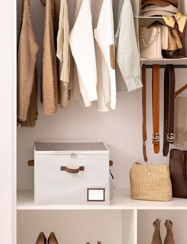 StorageWorks Shoe Organizer for Closet, Shoe Storage Bins with Clear Lid, Fabric Shoe Boxes with Side Mesh Pockets, Closet and Storage Bins for Slippers and Flats, Holds Up to 16 Pairs, Beige - Thumbnail 4