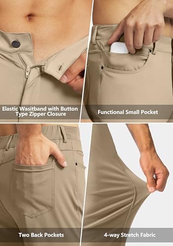 G Gradual Men's Stretch Golf Pants with 6 Pockets Slim Fit Dress Pants for Men Travel Casual Work (Light Khaki, L) - Thumbnail 3