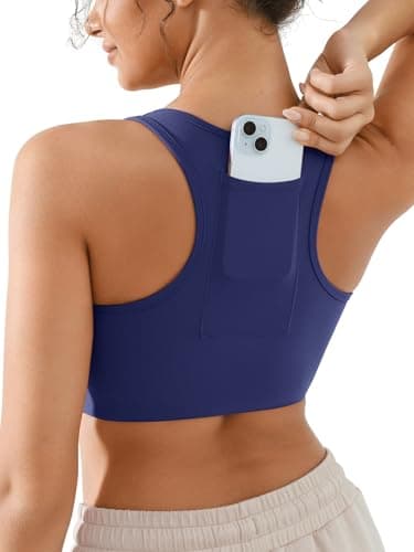 BRXL High Support Front Zip Sports Bra for Women with Phone Pocket Padded Racerback Workout Gym Running Yoga Bra - Image 1