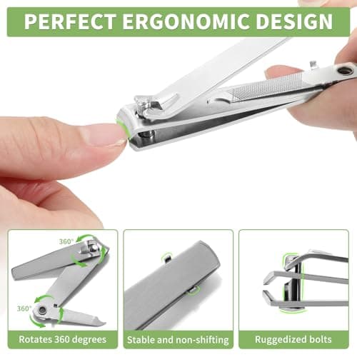 Mia Klein Premium Nail Clippers Set | Stainless Steel with Built-in File | 3.1" Toenail & 2.2" Fingernail Clippers for Men & Women | Curved Blades for Precision Cutting & Easy Grip (Silver) - Thumbnail 5