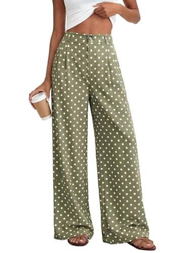 KIRUNDO Dress Pants Women 2026 Summer Polka Dot Palazzo Wide Leg Trousers Flowy Business Casual Slacks for Work with Pockets(Dot Green White, XX-Large) - Image 1