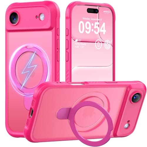 MOCCA Design for iPhone Air Case, Compatible with Magsafe [Premium Invisible Magnetic Ring Stand] [Military Drop Protection] Full Camera Guard Translucent Matte Slim Phone Cover 6.5",Hot Pink - Image 1