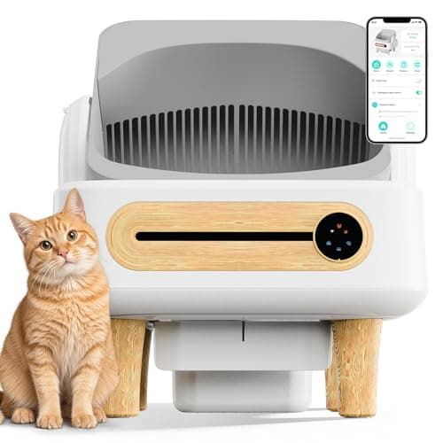 RPZ Automatic Cat Litter Box Self Cleaning, Robot Litter Box for Multiple Large Cats, Open Top Auto App Control Ultra-Quiet, Durable, Keep Home Freshness, Wood Grain - Image 1