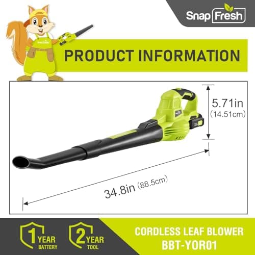 SnapFresh 20V Cordless Electric Leaf Blower - Lightweight with 2.0Ah Battery & Fast Charger, 2 Speed Modes for Lawn, Patio, Yard & Sidewalk Care - Thumbnail 2