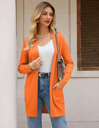 GRACE KARIN Long Cardigan Sweaters, Vacation Outfits for Women, Winter Clothing for Women Open Front Knit Coat Orange - Thumbnail 3