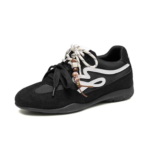 DREAM PAIRS Women's Fashion Sneakers, Retro Faux Suede Breathable Walking Shoes All-Day Comfort Casual Shoes,Size 11,Black,SDFN26043W - Image 1