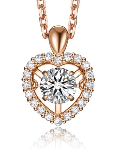 MomentWish Dancing Necklace for Women, 0.5 Carat Moissanite Heart Necklace Rose Gold Plated 925 Sterling Silver Pendant Anniversary Birthday Christmas Gift for Wife Mom Girlfriend-Heart - Image 1
