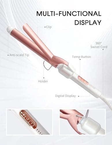 ZM ZHEMEI 1 Inch Curling Iron, Dual Voltage Wand Curling Iron, Professional Curling Wand for Long Hair & Medium Hair - Ceramic Coating Barrel, Heats up to 446°F, 6 Temps (Rosegold) - Thumbnail 4