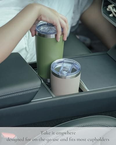 UIRZOTN Travel Coffee Tumbler 20oz, 4 Pack Leakproof Travel Coffee Mug with Lid and Straw, Stainless Steel Double Wall Vacuum Insulated Tumbler for Hot/Iced Drinks (Army Green, Textured Matte) - Thumbnail 5