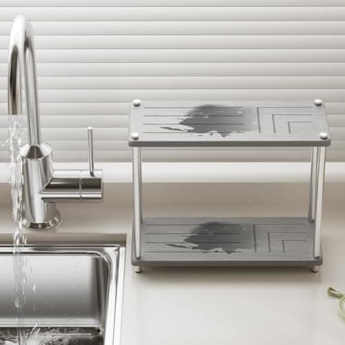 2 Tier Bathroom Organizer and Storage Water Absorbing Stone Bathroom Counter Organizer, Skincare Organizers with Perfume & Makeup - Image 1