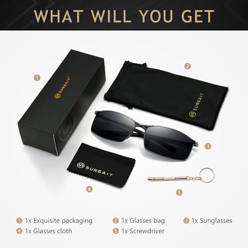 SUNGAIT Ultra Lightweight Polarized Sunglasses Men Rectangular Metal Frame with Spring Hinge SGT559-QH - Thumbnail 6