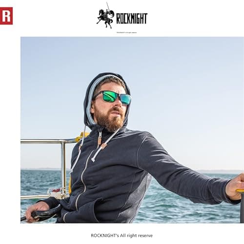 ROCKNIGHT HD Polarized Mens Sunglasses UV Protection Hiking Fishing Travel Mirrored Green Sunglasses Metal Frame Shades for Men - Thumbnail 5