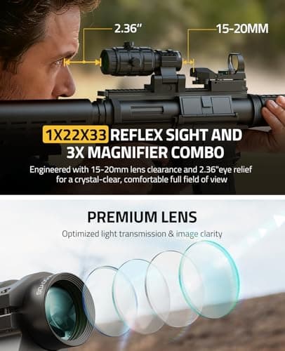 CVLIFE 1X22X33 Red Green Dot Sight and 3X Magnifier Combo, Motion Awake Multi-Reticle Circle Dot Open Reflex Sight with Flip-to-Side Magnifier, Absolute Co-Witness Mount for 21MM Picatinny - Thumbnail 5