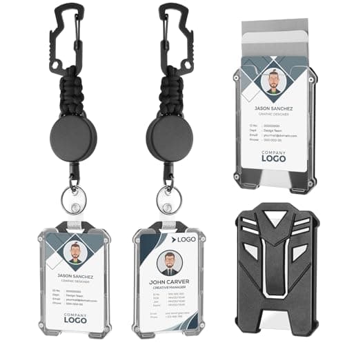 2 Set Retractable Badge Holders Heavy Duty Badge Reel Retractable Keychain with Tactical ID Card Holders - Image 1