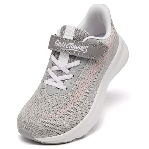 GOALCTOWINS Wide Toe Box Shoes for Boys Girls,Non-Slip Walking Running Shoes with Hook and Loop for Little & Big Kids,Breathable Athletic Tennis Sneakers Size 13 Lightgrey - Image 1
