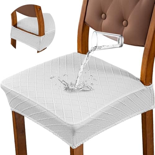 Genina Waterproof Seat Covers for Dining Room Chairs Covers Dining Chair Slipcovers Protector, No Rear Covers (White, 6 Pcs) - Image 1